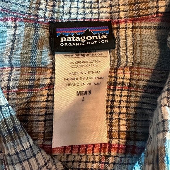 Patagonia Blue Organic Cotton Button Down Mens Shirt Size L - Picture 2 of 12